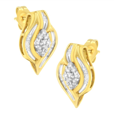 10K Yellow Gold 1/3 cttw Round-Cut Diamond Cluster and Swirl Stud Earrings (J-K Clarity, I2-I3 Color) - 0