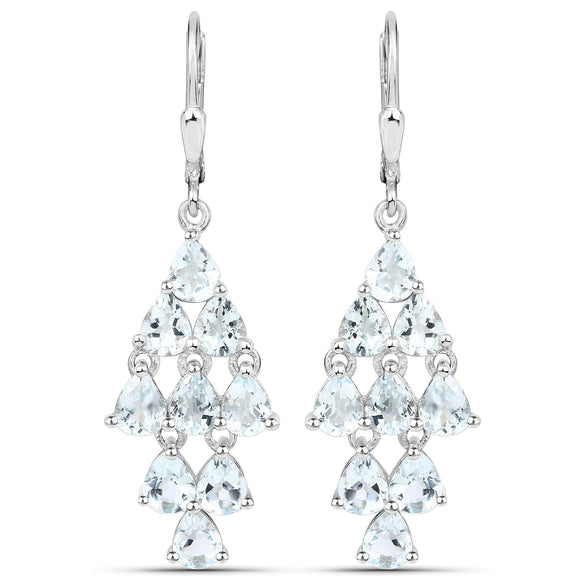 3.96 Carat Genuine Aquamarine .925 Sterling Silver Earrings