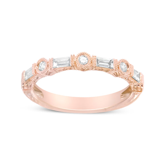 14K Rose Gold 3/8 Cttw Baguette and Round Diamond Bridal Band - (H-I Color, VS1-VS2 Clarity) - Size 6.75