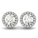 14k White Gold Four Prong Round Halo Diamond Earrings (1 1/6 cttw)-3