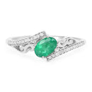 0.51 Carat Genuine Zambian Emerald and White Diamond 14K White Gold Ring-3