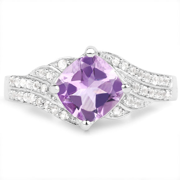 1.32 Carat Genuine Amethyst & White Topaz .925 Sterling Silver Ring