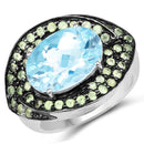 7.39 Carat Genuine Blue Topaz and Peridot .925 Sterling Silver Ring-1