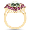 14K Yellow Gold Plated 7.21 Carat Genuine Green Amethyst and Rhodolite .925 Sterling Silver Ring-2
