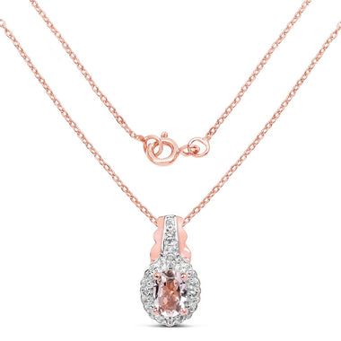 14K Rose Gold Plated 0.73 Carat Genuine Morganite & White Topaz .925 Sterling Silver Pendant - 0