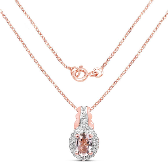 14K Rose Gold Plated 0.73 Carat Genuine Morganite & White Topaz .925 Sterling Silver Pendant