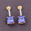 5.64 Carat Genuine Tanzanite and White Diamond 14K Yellow Gold Earrings-2