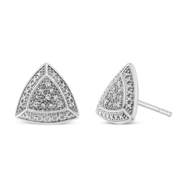 .925 Sterling Silver Diamond-Accented Trillion Shaped 4-Stone Halo-Style Stud Earrings (H-I Color, I2-I3 Clarity) - 0