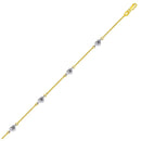 14k Two Tone Gold Anklet with Diamond Cut Heart Style Stations-4