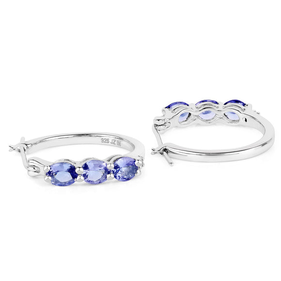 1.99 Carat Genuine Tanzanite and White Diamond .925 Sterling Silver Earrings