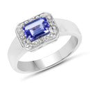 1.12 Carat Genuine Tanzanite and White Topaz .925 Sterling Silver Ring-1