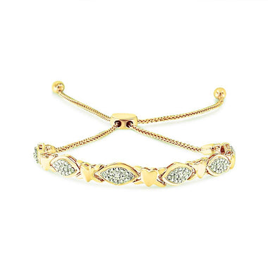 14K Yellow Gold Plated .925 Sterling Silver Diamond Accent Alternating Marquise Shape and Heart Links Bolo Bracelet (I-J Color, I3 Clarity) - Adjustable 6" to 9" - 0