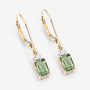 1.28 Carat Genuine Green Tourmaline and White Diamond 14K Yellow Gold Earrings-3