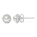 10K White Gold 4.5mm Cultured Freshwater Pearl and 1/7 Cttw Diamond Halo Stud Earring (I-J Color, I1-I2 Clarity)-3