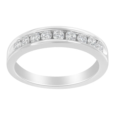 18K White Gold Round Diamond 1/2 Cttw Channel Band Ring - 0