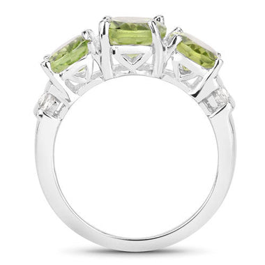 4.14 Carat Genuine Peridot and White Topaz .925 Sterling Silver Ring - 0