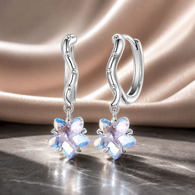 925 Sterling Silver Earrings with Transparent Glass and White Gold Plating for Women