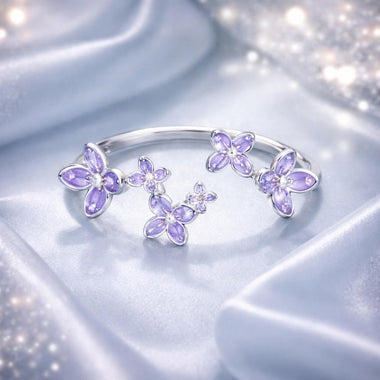 925 Sterling Silver White Gold Plated Ring with Enamel and CZ for Women - 0