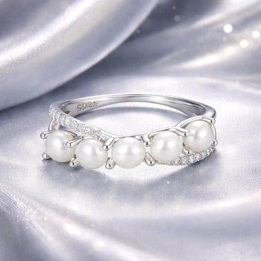 925 Sterling Silver White Gold Plated Freshwater Pearl Ring Size 6 for Women - 0