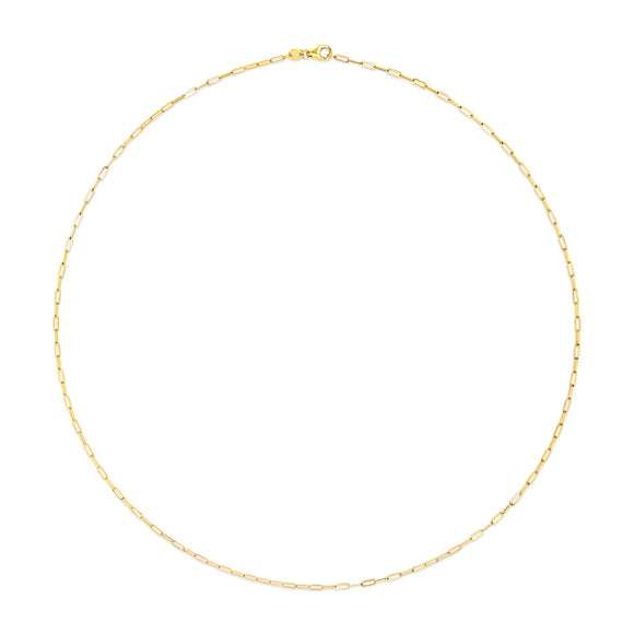 Unisex Solid 14K Yellow Gold 1.5mm Paperclip Chain Necklace - 18 Inches