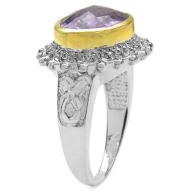 Two Tone Plated 4.36 Carat Genuine Amethyst & White Topaz .925 Sterling Silver Ring - 0