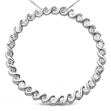 .925 Sterling Silver 3/4 Cttw Round Diamond Spiral Curved Circle Pendant 18" Necklace (I-J Color, I3 Clarity)