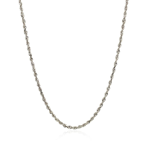 2.0mm 14k White Gold Solid Diamond Cut Rope Chain