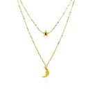 14k Yellow Gold Double-Strand Chain Necklace with Puff Moon and Star-2