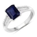 3.07 Carat Glass Filled Sapphire and White Zircon .925 Sterling Silver Ring-1