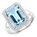 5.81 Carat Genuine Blue Topaz and White Diamond .925 Sterling Silver Ring-1