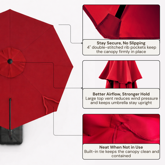 11 ft Cantilever Umbrella Replacement Canopy Supported Bar 8 Ribs Red