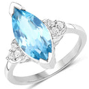3.78 Carat Genuine Swiss Blue Topaz and White Topaz .925 Sterling Silver Ring-1