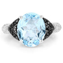 5.37 Carat Genuine Swiss Blue Topaz, Black Diamond & White Topaz .925 Sterling Silver Ring-3