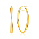 14k Yellow Gold Twist Motif Oval Shape Hoop Earrings-1