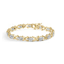 10k Yellow Gold 2.00 Cttw Diamond Cluster and Alternating "X" Link Bracelet (I-J Color, I3 Clarity) - 7"-1
