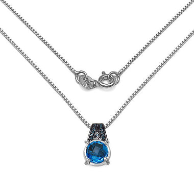4.94 Carat Genuine Swiss Blue Topaz, Blue Diamond & White Diamond .925 Sterling Silver Pendant - 0