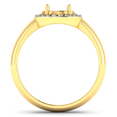 0.22 Carat Genuine White Diamond 14K Yellow Gold Semi Mount Ring - holds 9x7mm Oval Gemstone - 0