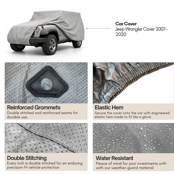 Jeep Cover fits 2007-2022 Jeep Wrangler 4 doors Unlimited Poly 200 in Grey