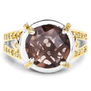 3.28 Carat Genuine Smoky Quartz and Yellow Diamond .925 Sterling Silver Ring-3
