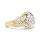 10K Yellow and White Gold 3/4 Cttw Diamond Cluster and Swirl Ring (H-I Color, I1-I2 Clarity)-2