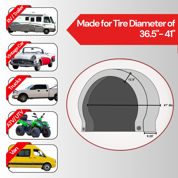 Deluxe tire/wheel covers fits tire 36.5"- 41" dia. for RV's, Travel Trailers, Toy Haulers, 5th wheel trailers, Truck, Van, SUV (Set of 4)