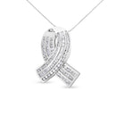 14K White Gold 2 5/8 Cttw Channel Set Round and Baguette Diamond Awareness Ribbon Pendant (H-I Color, I1-I2 Clarity) - Chain Not Included-2