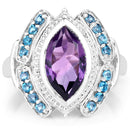 3.06 Carat Genuine Amethyst and London Blue Topaz .925 Sterling Silver Ring-3