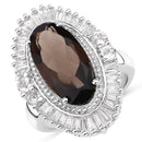 8.12 Carat Genuine Smoky Quartz and White Topaz .925 Sterling Silver Ring-1