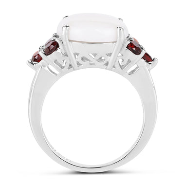 3.58 Carat Genuine Opal & Garnet .925 Sterling Silver Ring - 0
