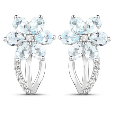1.54 Carat Genuine Aquamarine and White Topaz .925 Sterling Silver Earrings