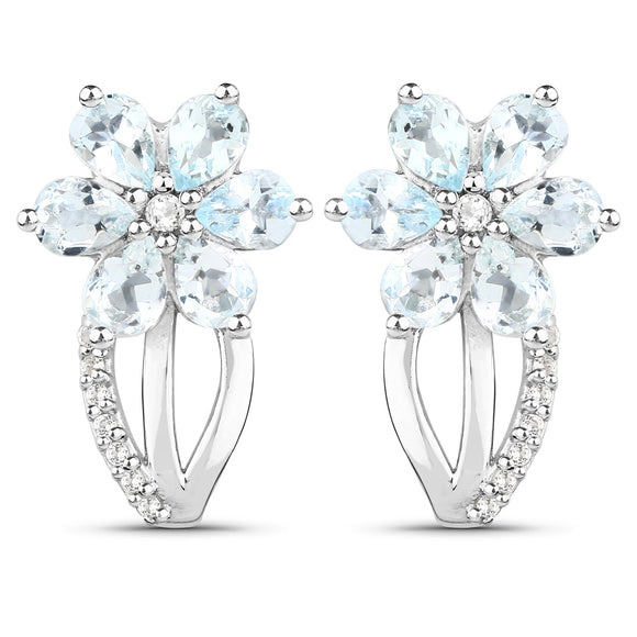 1.54 Carat Genuine Aquamarine and White Topaz .925 Sterling Silver Earrings