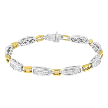 14K Yellow and White Gold 2.0 Cttw Princess Cut Diamond Tapered and Equal Sign Link Bracelet (G-H Color, SI1-SI2 Clarity) - 7" - 0