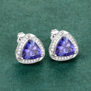 3.70 Carat Genuine Tanzanite and White Diamond 14K White Gold Earrings-2