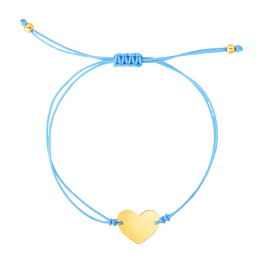 9 1/4 inch Blue Cord Adjustable Bracelet with 14k yellow Gold Heart - 0
